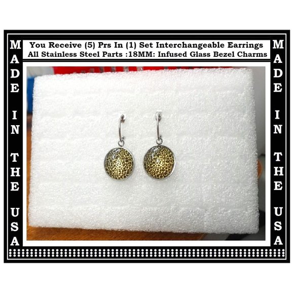 5/$20 Animal Print Cheetah Print Interchangeable Charm Earrings-5 Pairs in Set - Picture 5 of 7